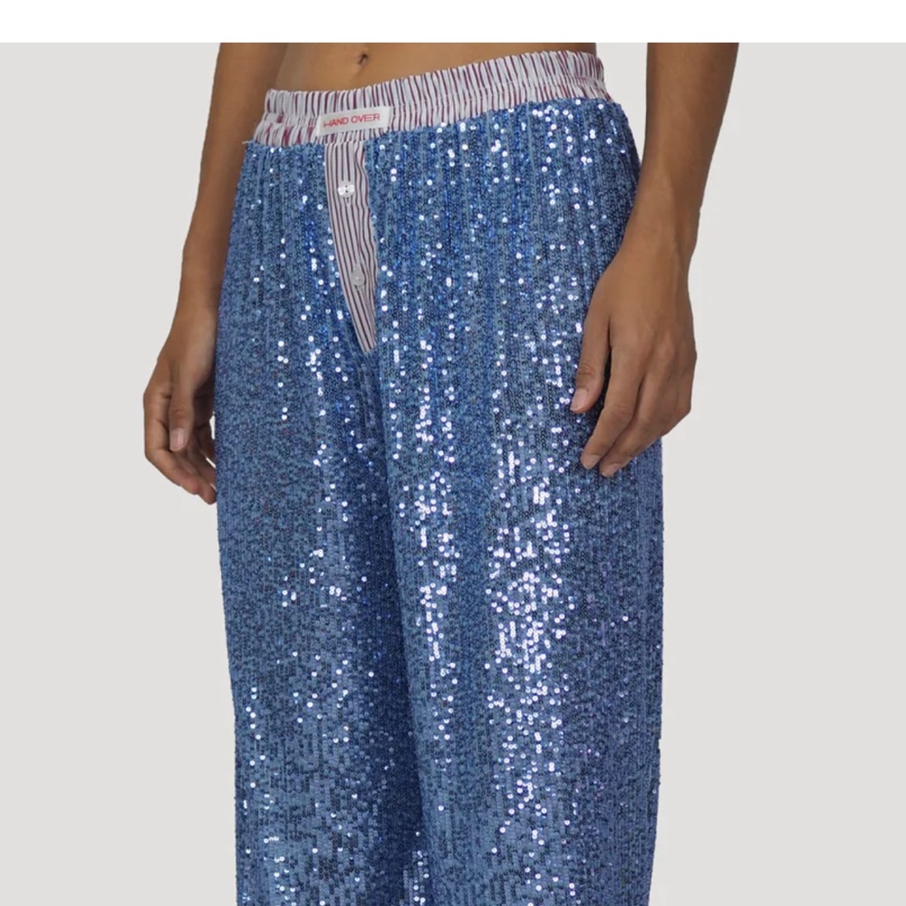 Dazzling Blue Sequin Wide Leg Pants